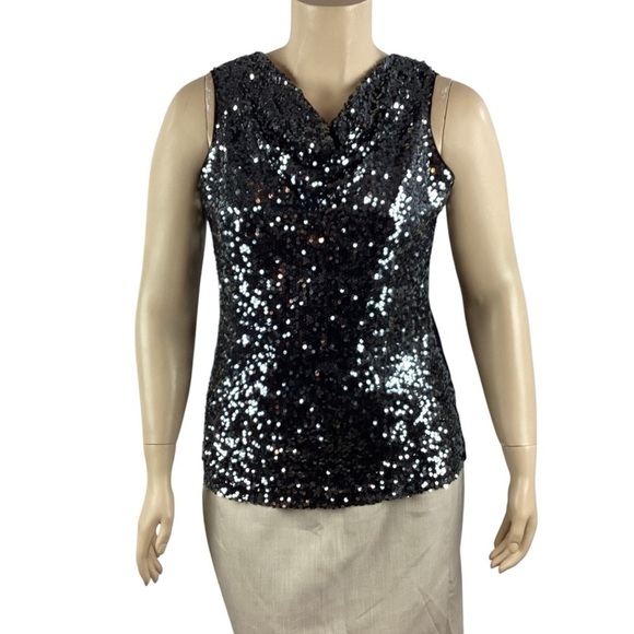 Calvin Klein Black Sequin Sleeveless Cowl Neck Top Size XL - Picture 1 of 7
